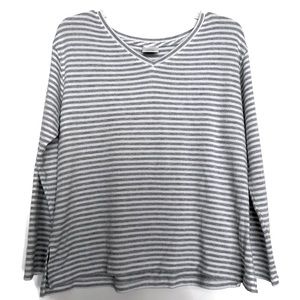 Nottibianche Long Sleeve Fleece V-Neck Stripe Lounge Top • Size Small